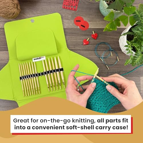 Image of skacel by addi addiClick Interchangeable Knitting Needles Set, Circular Needle Kit with Bamboo Tips and Nylon Cords