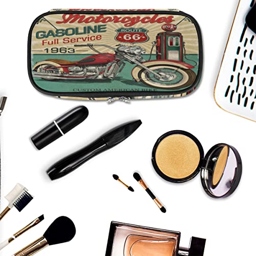Image of Retro Motorcycle Poster Pencil Case Pen Holder Large Capacity Stationery Organizer Pen Bag with Zipper Pencil Pouch Makeup Brush Bag for Adult Teen Boy Girls Students School College Work Office