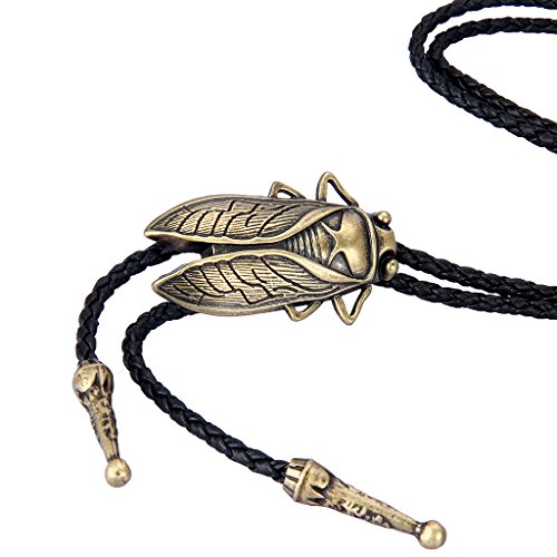 Gold Bolo Tie Cowboy Necklace Leather Necktie Cicada Vintage Bolo Tie Rodeo Western Necklaces For Men, Women #TOP1