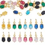 Cheriswelry 16 dijes ovalados de latón chapado en oro de 18 quilates con circonita cúbica de cristal de 10,5 x 5,5 x 3,5 mm para pendientes, collares, pulseras, accesorios