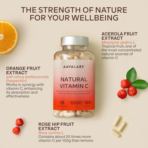High Strength Natural Vitamin C Capsules 1000mg - 180 Vitamin C Tablets - Acerola Fruit Extract - with Citrus Bioflavonoids and Rosehip - VIT C Supports Immune Function- 3 Months Supply - 100% Vegan - Image 5