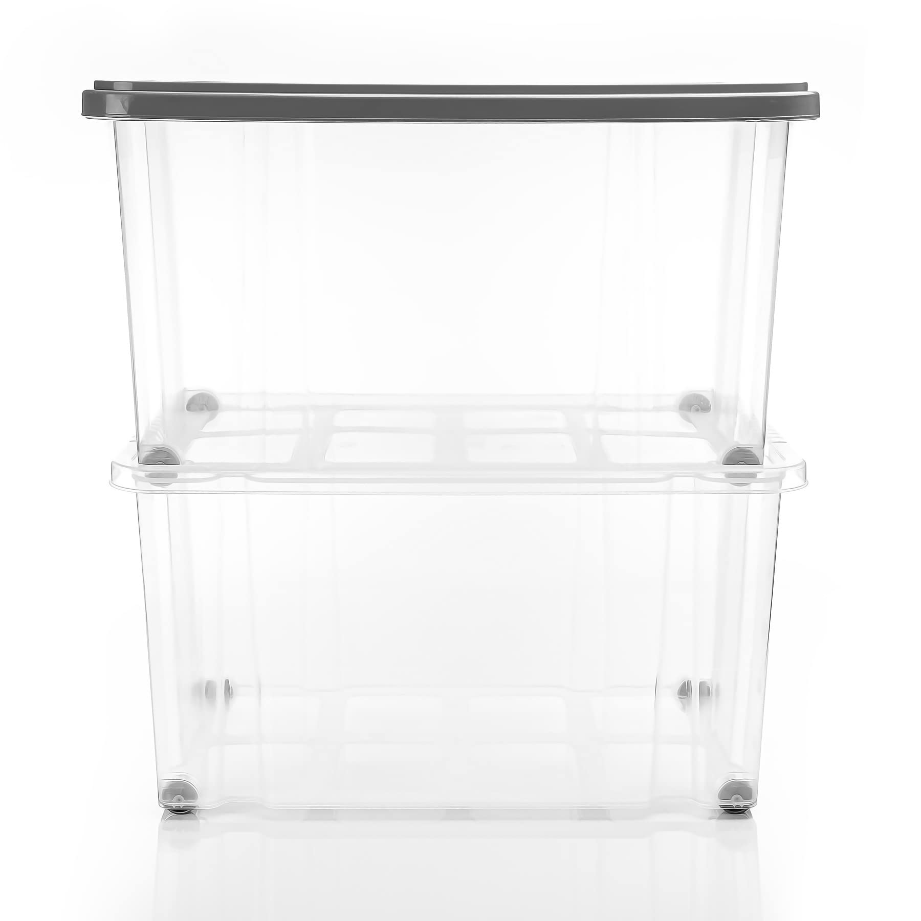 BigDean 3 Stück 60 L Aufbewahrungsbox mit Deckel groß stahlgrau stapelbar | stapelbare robuste Box - rollbare Stapelbox mit festen Klickverschlüssen - Made in Germany