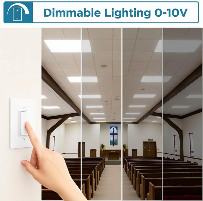 2x2 LED Flat Panel Light Emergency Battery Backup, 40W-3000K/4000K/5000K, 0-10V Dimmable, 4390 Lumens, LED Drop Ceiling Light, 100-277V, and UL Listed, Ultra Thin Back-Lit (1 Pack)