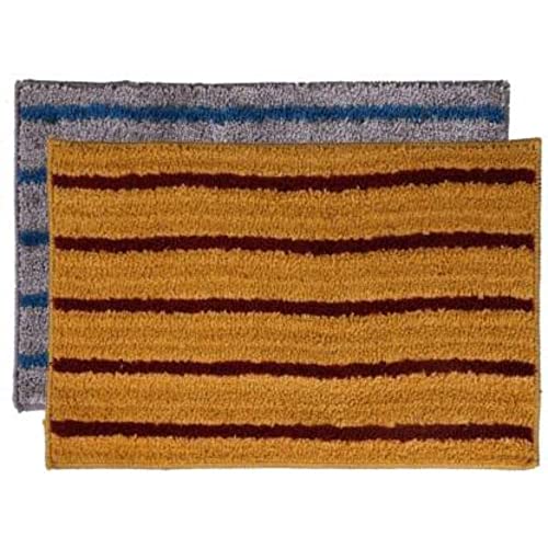 Image of Anti Skid Doormats for Home and Office Entrance Living Room and Bathroom Mats | Entrance Door Mats for Home and Office Entryway. (Pack of 2 (Line Grey-Yellow), 18x28)