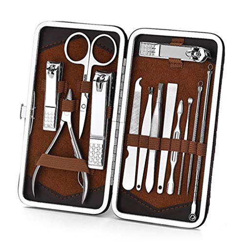 HSOYGE Cortaúñas, Juego de manicura, cortaúñas y pedicura, Kit de manicura de Acero Inoxidable, Kit de Herramientas de manicura y pedicura con Estuche de Cuero para Viajes para Hombres y Mujeres