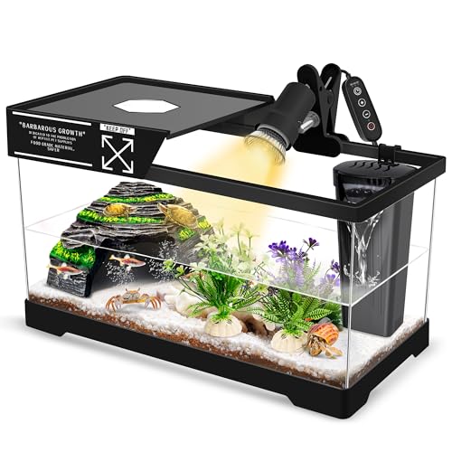 GOZILLA Turtle Tank Upgrade PC Turtle Tank Starter Kit Resin Hideout Habitat Basking Platform Bottom Drainage for Turtles Crabs Shrimps and Other Small Reptiles. (15.75x7.9x9/Black)