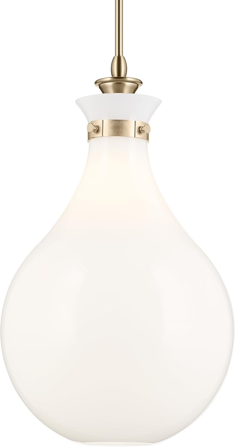 Kichler Laria 1-Light Pendant, Updated Traditional Light, Sloped Ceiling Compatible, for Kitchen with Opal Glass in Champagne Bronze (23.5" x 14"), 52777CPZ