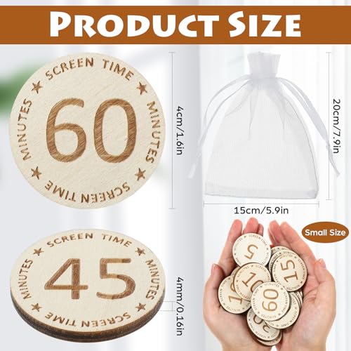 Weysat 100 Pcs Wooden Reward Tokens Bulk Screen Time Tokens with Organza Bags Behavior Incentives Coins for Classroom Home