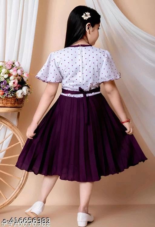 Image of Kids Girls Cotton Linen Knee Length Frock Dress