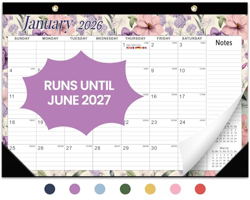 Desk Calendar 2026 18 Months Calendar Runs from January 2026 to June 2027 - Large 17 x 12 Desktop/Wall Monthly Calendar for Home School or Office - Vintage Floral
