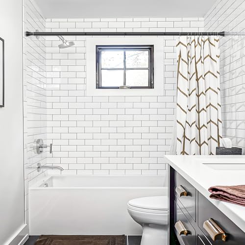 Image of Tension Curtain Rod 45-77 Inch 2Pack Black Shower Tension Rod Adjustable Curtain Rods No Drilling Shower Curtain Rods for Bathroom,Doorway,Closets,Windows
