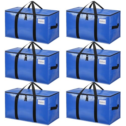 Image of BAGAIL Heavy Duty Moving Bags with Strong Handle, Extra Large Moving Boxes, Storage Tote for Clothes, College Moving Supplies(Blue, 6 Pack)