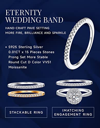 Momentwish Wedding Band, 0.15Carat Moissanite Wedding Rings, D Color Vvs1 Simulated Diamond 925 Sterling Silver Eternity Rings-Size7 #TOP2