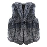  mioim Damen Weste Faux Pelz Kunstpelz Jacke Kurz Fellweste Ärmellos Winter Herbst Fell Mäntel Grau L