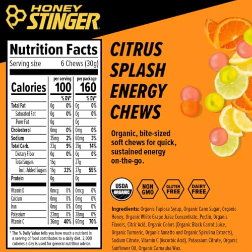 Image of Honey Stinger Organic Citrus Splash Energy Chews SGL, 1.8 OZ