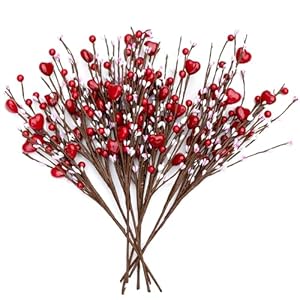 Valentines Day Decorations Floral Picks Stems - 8Pcs,16 Inch Artificial Red Berry Heart Shaped Branches Gift for Wedding Home Vase Decor Valentines Day Decorations Floral Picks Stems 8Pcs16 Inch Artificial Red Berry Heart Shaped Branches Gift for Wedding Home Vase Decor