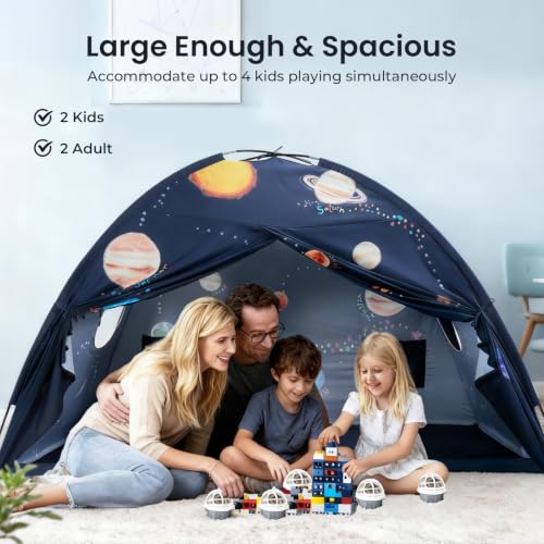 Image of Tiny Land Space Galaxy Bed Tent for Kids, Twin Bed Canopy, 9 Planets | Easy-To-Install, Machine Washable, Fits Twin Beds, Cozy Sleep Space For Imaginative Play