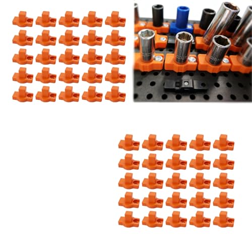 Socket Organizer Inserts for Tool Grid Pegboard System Compatible with Toolgrid Panels Modular Storage Kit Multiple Colors & Drive Sizes for Garage Workshop Drawer Organization (1/4- Orange)