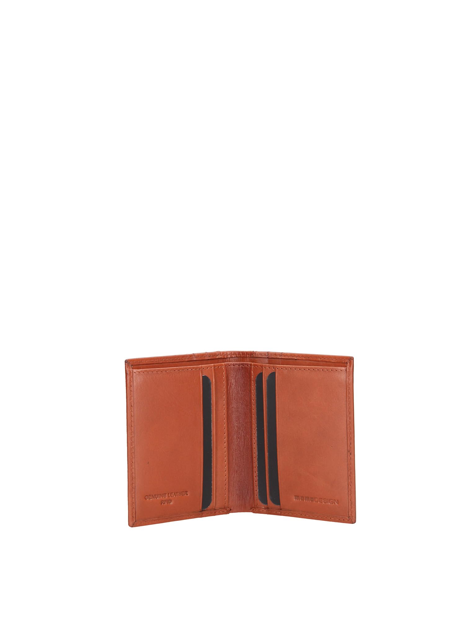 MOMO Design Cartera Hombre Piel Auténtica Marrón Oscuro Slim Compacta Unica 10.5x8x1.5 cm Cognac