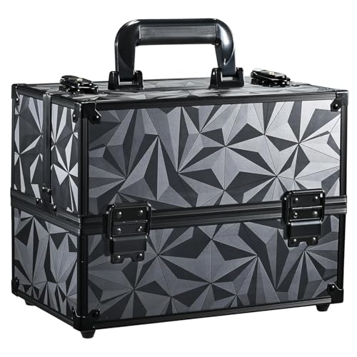 Maletin Maquillaje Grande Profesional Estuche Maquillaje Caja de Viaje Maletín Manicura Joyero Organizador Esmalte de Uñas con 6 Bandejas Regalos para Mujer 30.5x18x22.5cm, Gris Negruzco