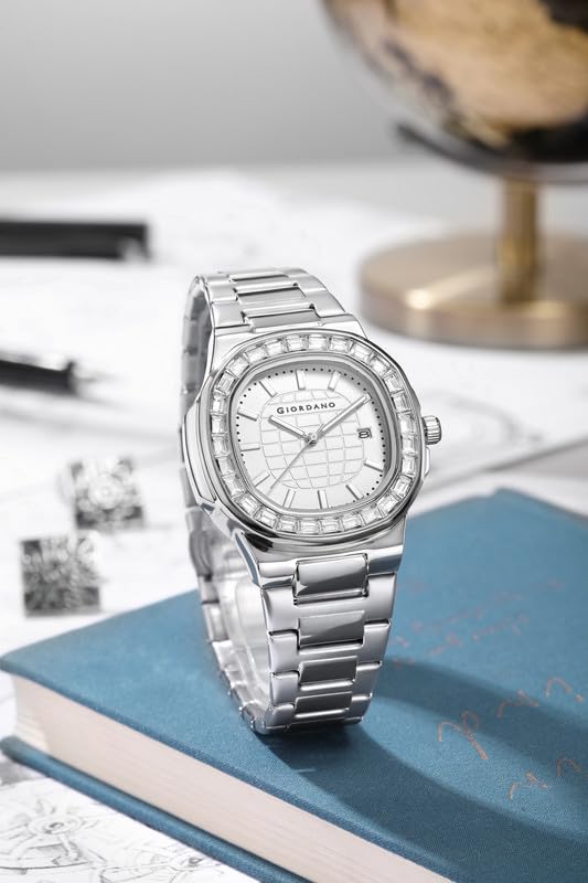 Image of Giordano Luxury Watch for Men with Textured Dial, Crystal Bezel, Date Display and Stainless Steel Strap