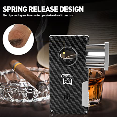 Bestcatgift Carbon Fibre Texture All-In-One Torch Cigar Lighter With Cigar V Cutter | Cigar Punch | Cooling Holes | Gas Window | Refillable Butane | Luxurious Gifts For Men #TOP3