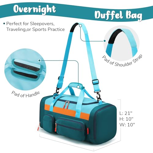 Woomada Kids Travel Duffle Bag With Shoe Compartment & Wet Pocket Perfect For School, Sports, Overnight Trips(green blue)2