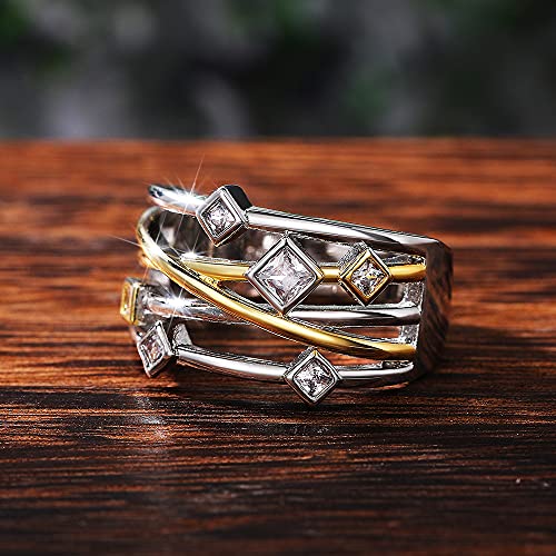 925 Sterling Silver Shiny Full Diamond Gemstone Ring Cubic Zirconia Rings CZ Diamond Multi Row Ring Eternity Engagement Wedding Band Ring for Women (US Code 10)3