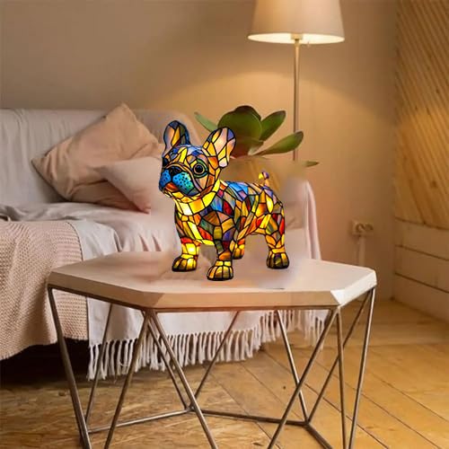 Französische Bulldogge LED-Tischlampe – Nachtlicht In Buntglas-Optik Aus Kunstharz