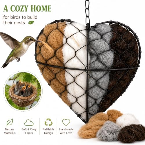 Handmade Fiber Bird Nesting Heart, 2026 New Update Heart Shape Bird Nesting Material Holder, Fibers Birds NestingHeart for Hummingbirds, Garden Decor, Winter Fowl Gifts Animal Lovers Home — 사진 4