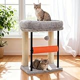 Hey brother Kratzbaum, 50 cm klein Katzenbaum für Kätzchen, Kratzpfosten mit drehbarer Sisalsäule, geräumiger Plüschplattform, Vollständig sisalumwickelte Säule und Spielbällen, Hellgrau EMPJ010SW