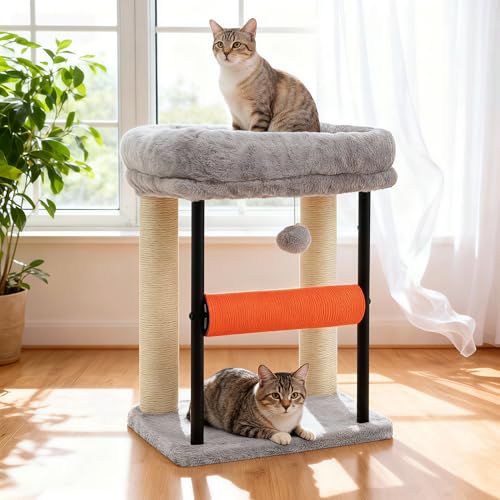 Hey brother Árbol rascador pequeño para Gatitos 50 cm, Poste rascador Giratorio de sisal, Plataforma de Felpa, Columna Cubierta de sisal, Incluye Pelotas jugueteras, Gris Claro EMPJ010SW