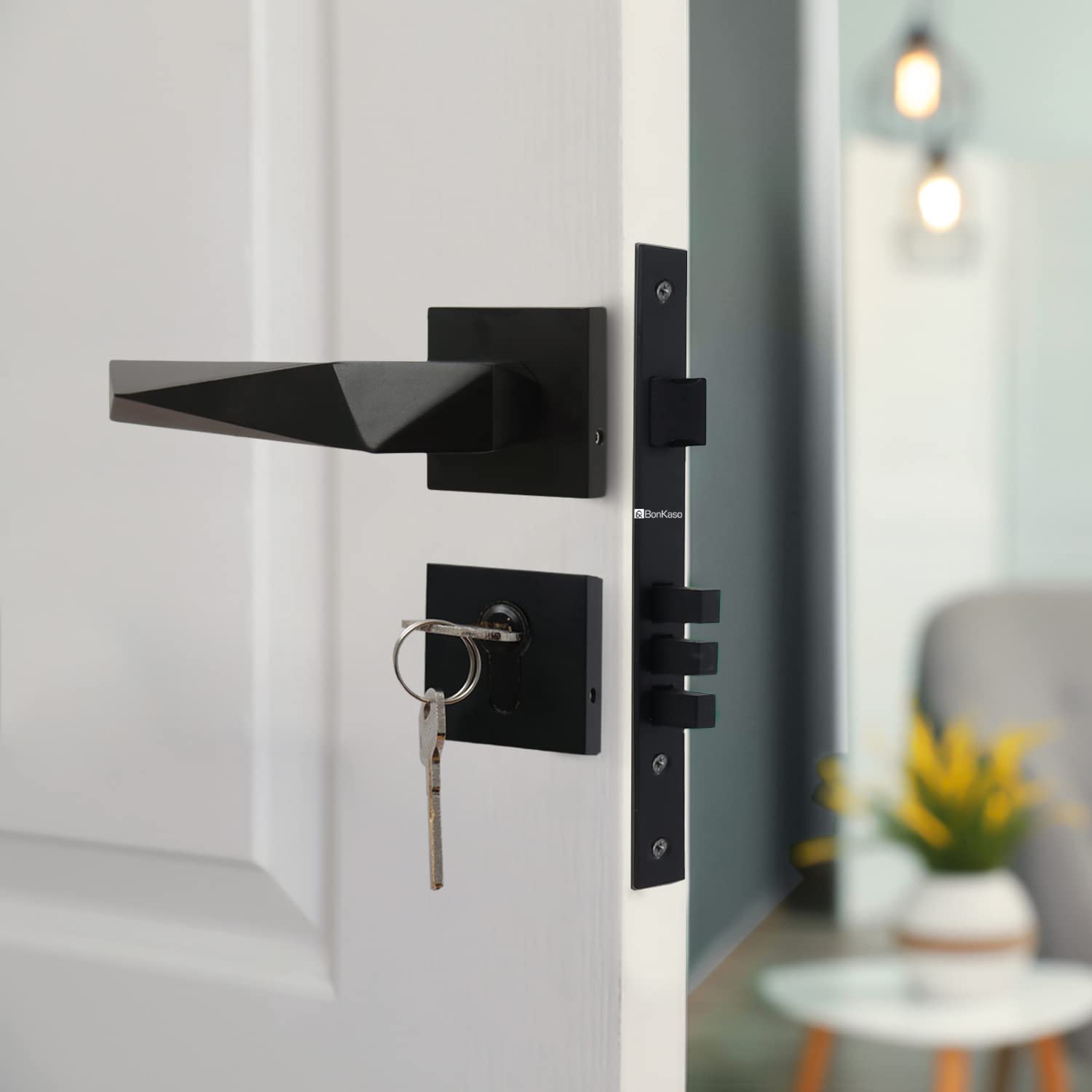 BonKaso 1300 Premium Heavy Duty Mortise Door Lock with Door Handle Lock Set Body for Home (Matt Black)