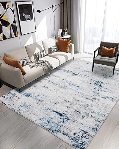 Area Rug Living Room Rugs: 5x7 Large Soft Indoor Carpet Modern Abstract Rug with Non Slip Rubber Backing for Under Dining Table Nursery Home Office Bedroom White Gray Blue - Image 3