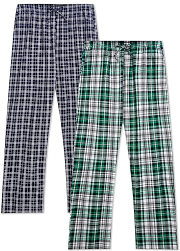 Winovia Herren Schlafanzughose Lang Baumwolle Karierte Pyjamahose Lounge Hose Pyjamaunterteil Freizeithose mit Seitentaschen für Männer, Gerade Geschnitten