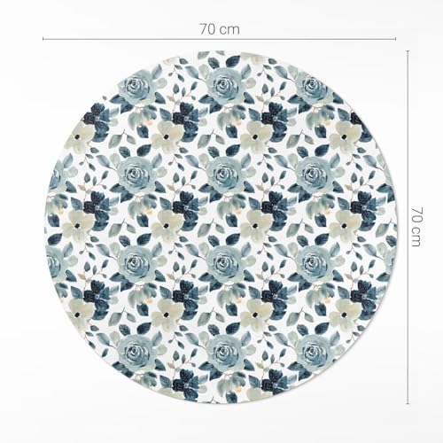 Tapis vinyle haut de gamme durable et élégant fleurs peintes rond - 4