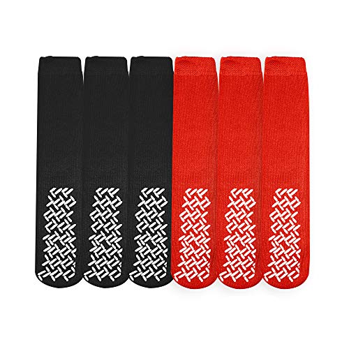 Nobles Assorted Non Skid Socks 6 Pairs Made in USA (3 Black, 3 Red)