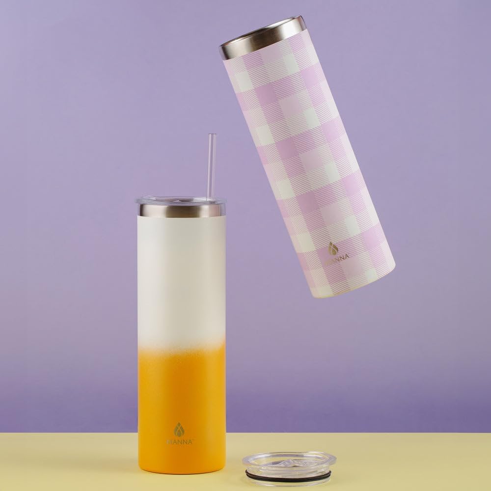Manna Skinny Double-wall Insulated Stainless Steel Tumbler with Splash-proof 2-in-1 Lid and Reusable Tritan Straw - 30 Oz - Orange Ombre - Image 3