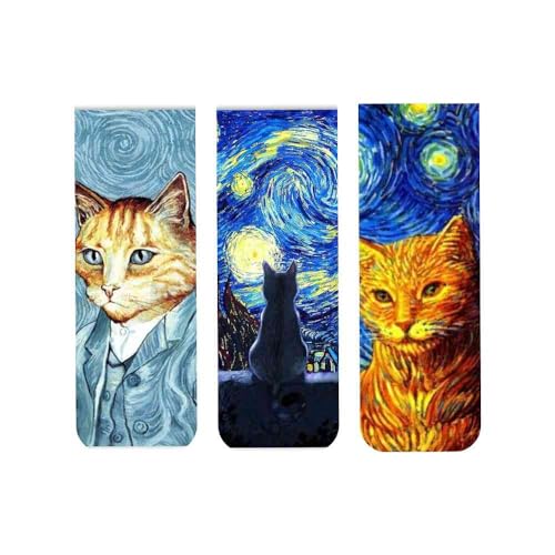 Kit 3 Marcadores de página Magnéticos - Gatos Van Gogh Noite Estr...