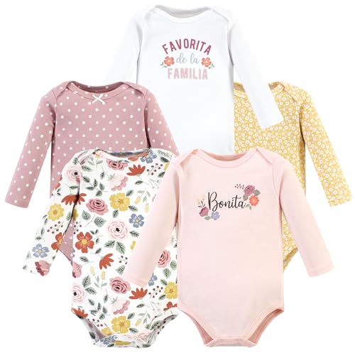 Image of Hudson Baby baby-girls Cotton Long-sleeve Bodysuits 5-pack