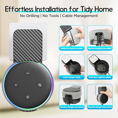 Image of Echo Dot Wall Mount Holder for 3rd Gen, Carbon Fiber Black | Space Saving Accessories, Smart Home Speakers, Built-in Cable Management, Without Messy Wires