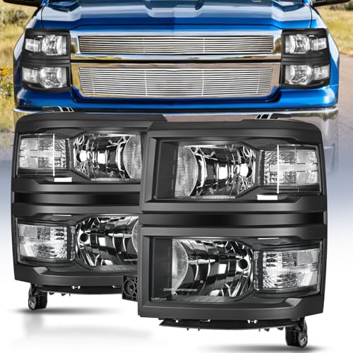 Image of Nilight Headlight Assembly for 2014 2015 Chevy Silverado 1500 Pickup Truck | Replacement Headlamp Black Housing Clear Reflector Driver and Passenger Side