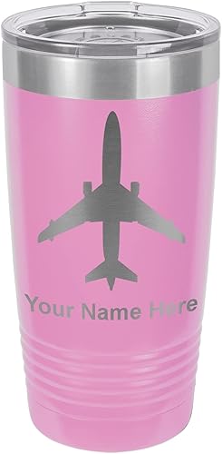 LaserGram Vaso aislado al vacío de 20 onzas, Jet Airplane, grabado personalizado incluido (morado claro)