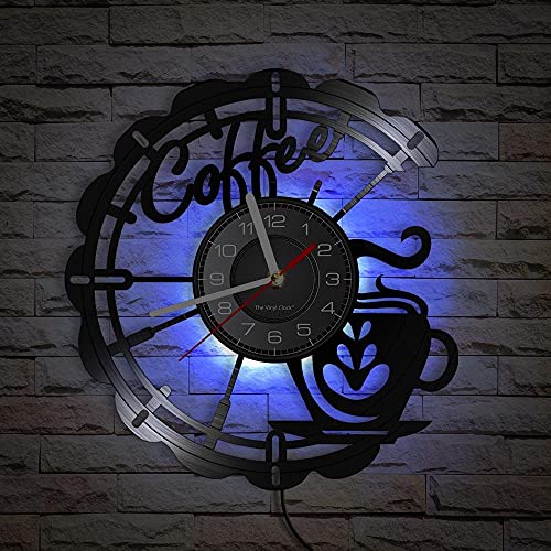 Wall Clock Coffee Cup Kitchen Decor Cafe House Coffee Sign Black Noiseless Hanging Wall Clock Gifts 12 Inches #TOP7