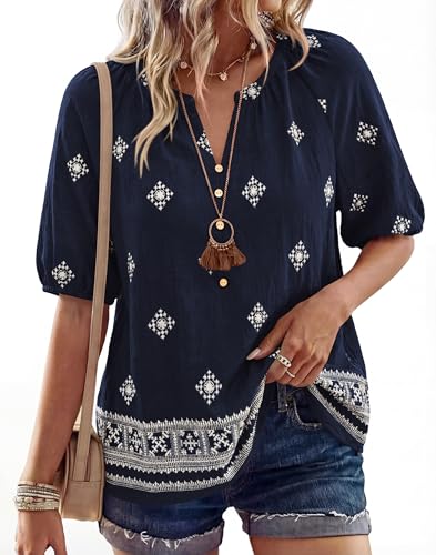 BTFBM Womens Summer Boho Tops Casual V Neck...