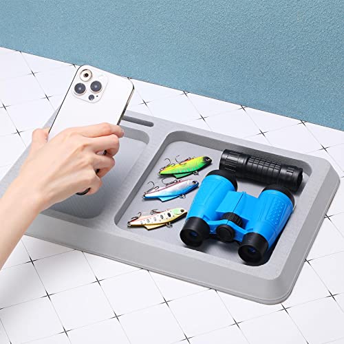 2 Pcs EVA Foam Boat Dash Pad 2 Compartment Cell Phone Boat Dash Accessory Boat Phone Holder Adhesive Backing Boat Dash Organizer for Sea Marine Fishing Boating Center Deck Tool Accessories (Gray) - Image 3
