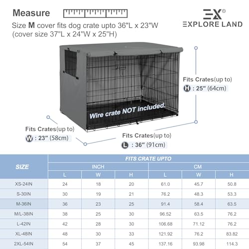 Explore Land Dog Crate Cover Durable - Polyester Pet Kennel Cover Universal Fit for 24-48 inches Wire Dog Crate (36 Inch (Pack of 1), Grey Cover) - Image 3