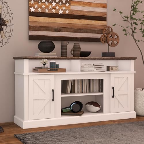 Traditional 58 Farmhouse TV Stand with Barn Doors (White)