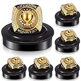 Landical 12 Packs Champion Trophy Rings Mvp Sport Award Gift with Neck Chain and Display Stand Box for Tournament or League Champion Winner (Gold)