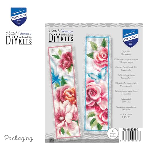 Image of Vervaco Cross Stitch Bookmark Kit Flowers and Butterflies (Set of 2) 2.4 inch x 8 inch